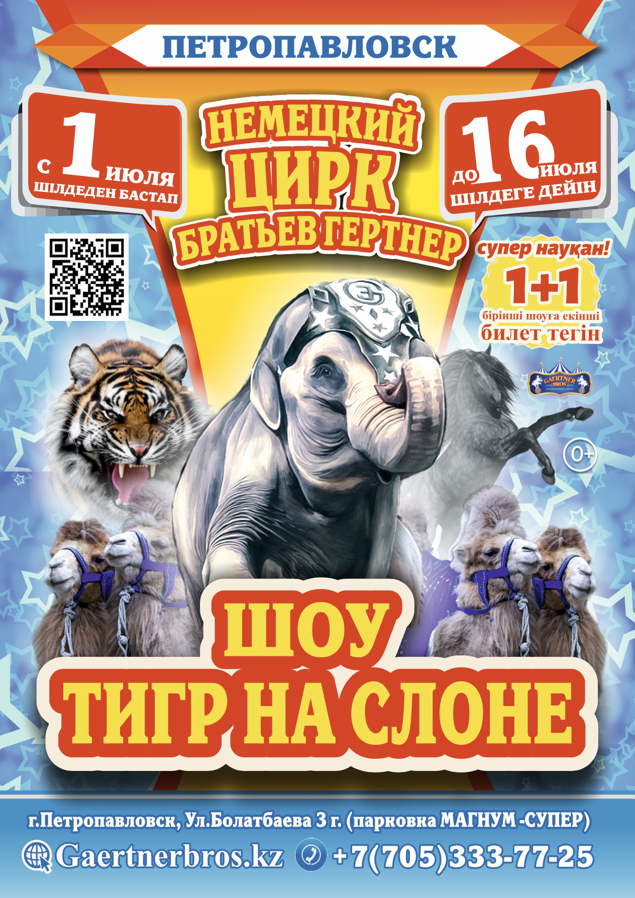 Цирк Гертнер Петропавловск 2023. Шоу тигр на слоне