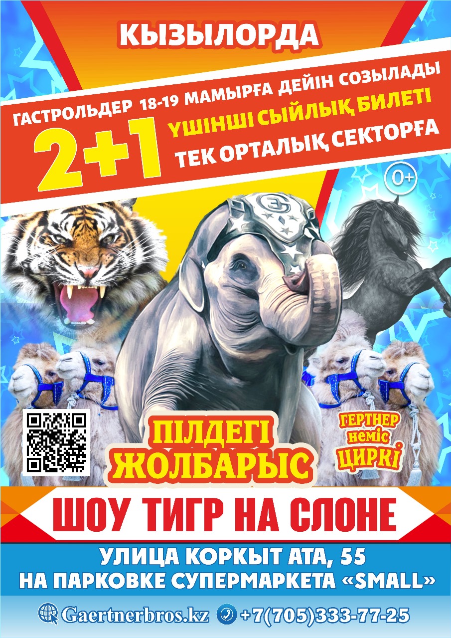 Цирк Гертнер Кызылорда 2024. Шоу тигр на слоне