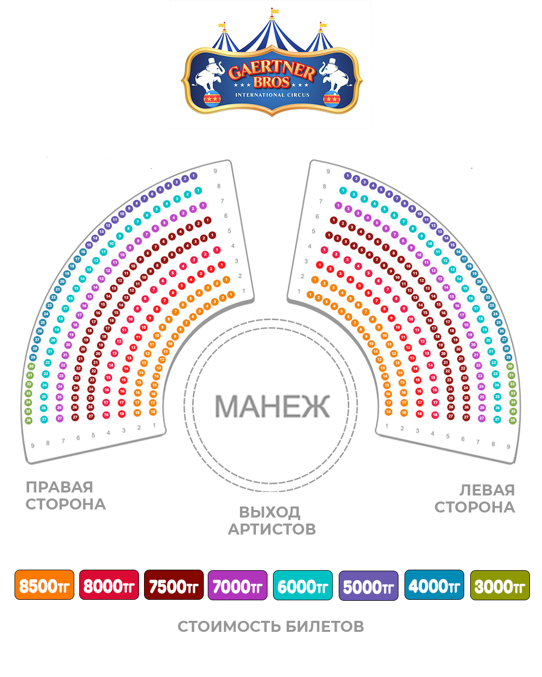 Схема зала цирк Братьев Гертнер в г.Петропавловск 2025